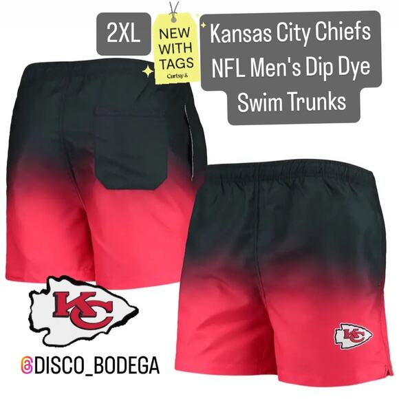 Kansas City Chiefs Swim FOCO Red/ Dip-Dye Swim Shorts 2XL XXL - Picture 2 of 11